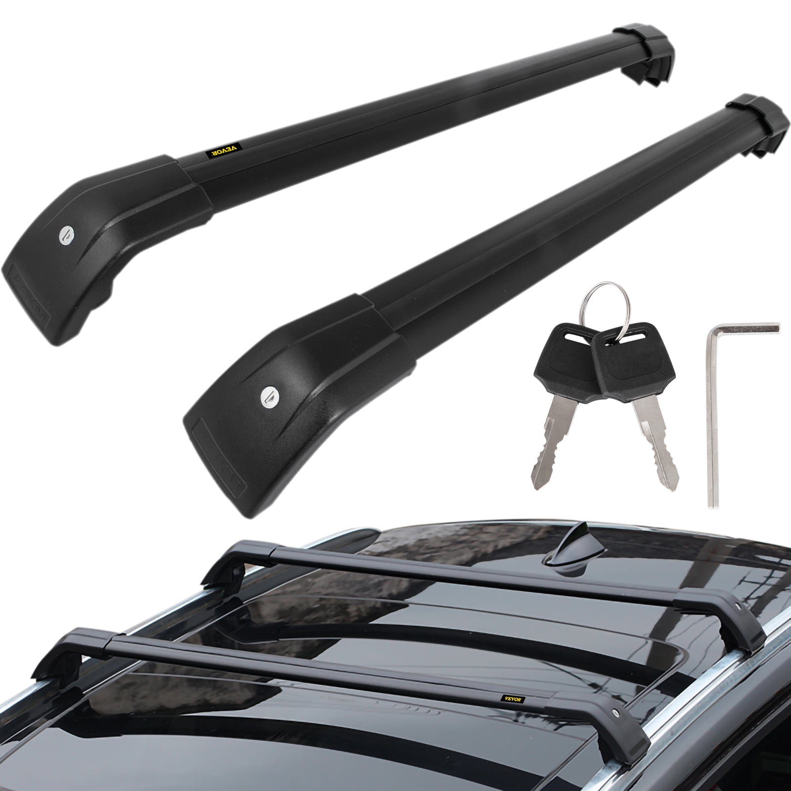 Universal Roof Rack Cross Bar 2-Piece 43.3 Aluminum Roof Car Top Cross  Lockable Bars Rack Set Luggage Carrier Aluminum w/Lock,1M Black Anti Theft  Car