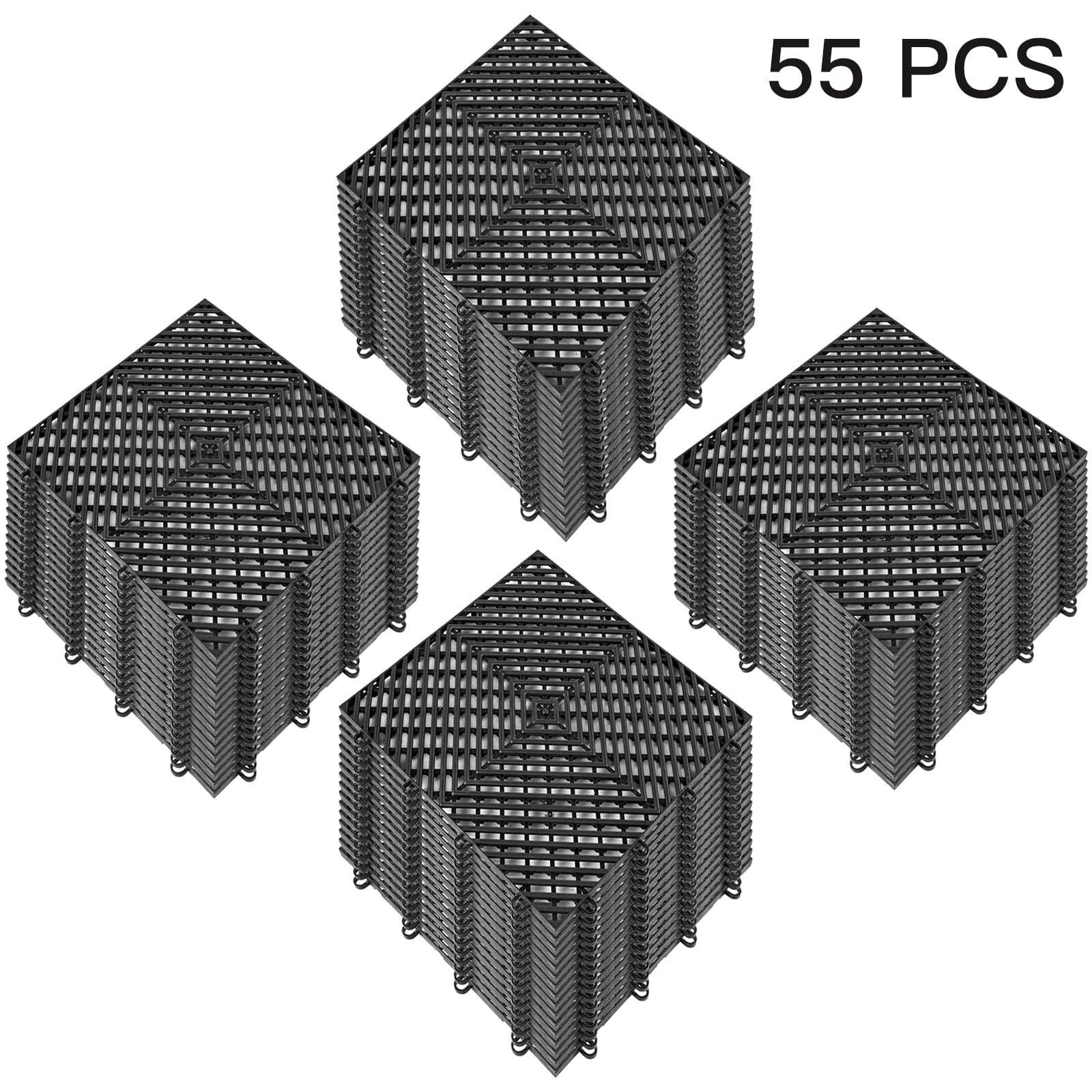 VEVORbrand Rubber Tiles Interlocking 55 PCS, Drainage Tiles 12x12x0.5