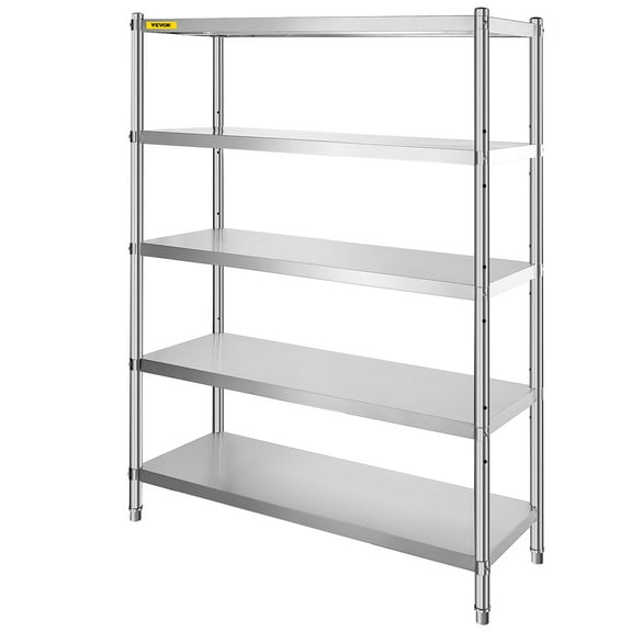 VEVORbrand Stainless Steel Shelving 48x18.5 inch 5 Tier Adjustable Shelf Storage Unit Heavy Duty Shelving for Kitchen Commercial Office Garage Storage 330lb Per Shelf