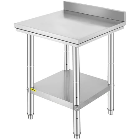 VEVORbrand Stainless-Steel Work Table 24 x 24 x 34 Inches Commercial Food Prep Heavy Duty Metal Work Table with Adjustable Feet for Restaurant, Home and Hotel