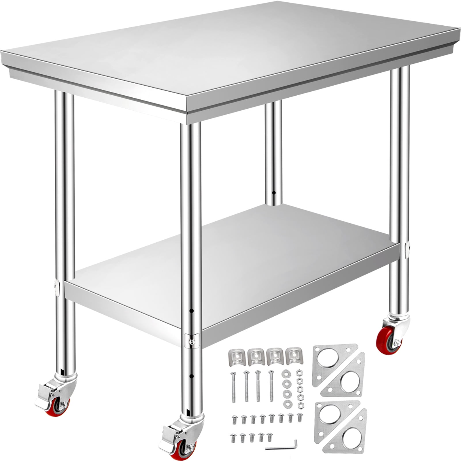 VEVORbrand Stainless Steel Work Table 36x24 Inch with 4 Wheels Commercial Food Prep Worktable with Casters Heavy Duty Work Table for Commercial Kitchen Restaurant