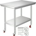 thumbnail image 1 of VEVORbrand Stainless Steel Work Table 36x24 Inch with 4 Wheels Commercial Food Prep Worktable with Casters Heavy Duty Work Table for Commercial Kitchen Restaurant, 1 of 9