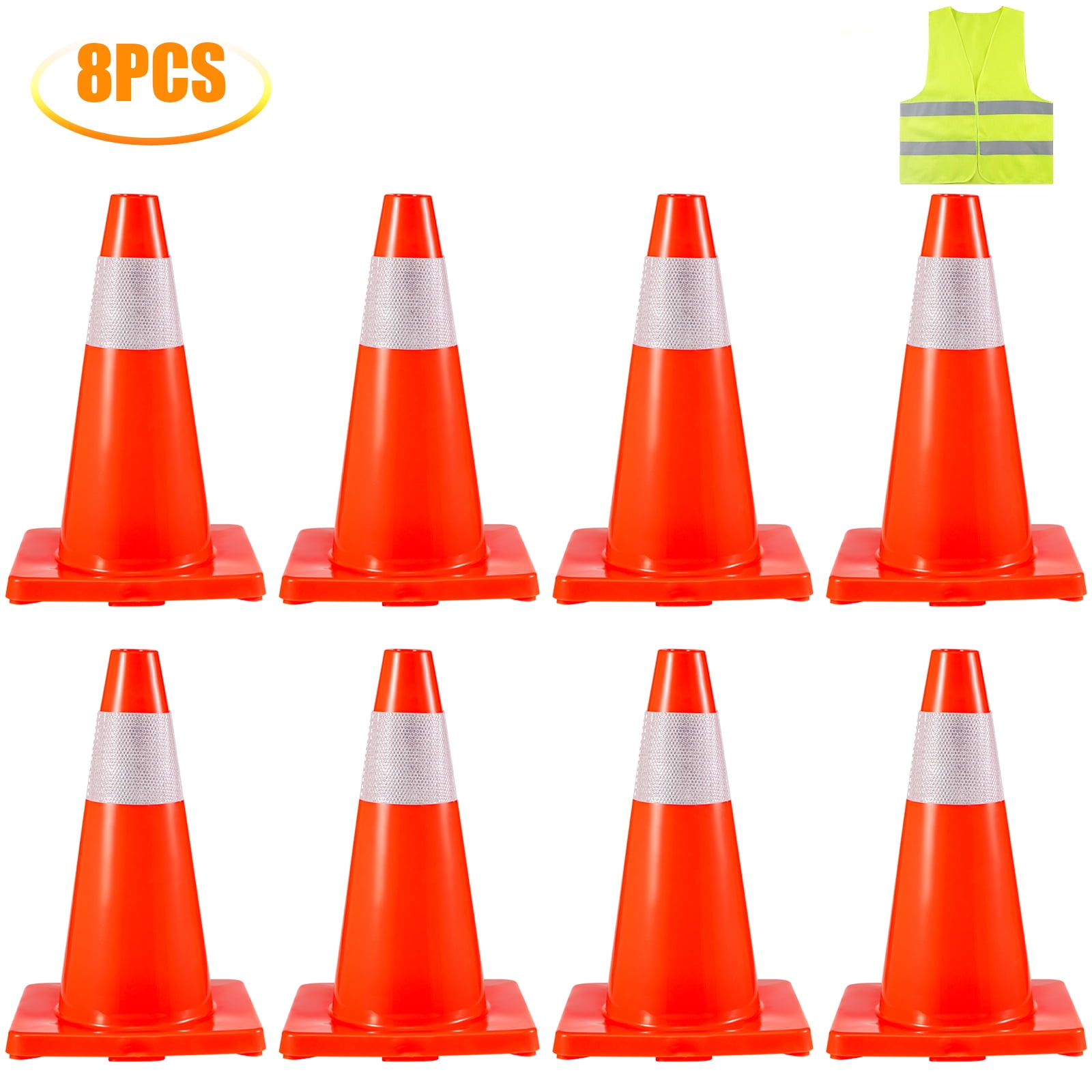 VEVORbrand Traffic Cones 8Pack 18", Safety Road Parking Cones PVC Base