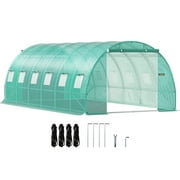 VEVORbrand Walk in Tunnel Greenhouse, 20 x 10 x 7 ft Portable Plant Hot House w/ Galvanized Steel Hoops, 3 Top Beams, Diagonal Poles, 2 Zippered Doors & 12 Roll-up Windows, Green