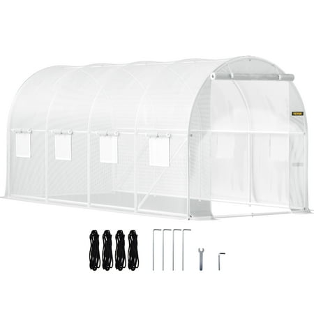 VEVOR Walk-in Tunnel Greenhouse 15 x 7 x 7 ft Portable Plant Hot House Galvanized Steel Frame 140G PE Waterproof Cover Greenhouse Kit