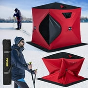 VEVORbrand Waterproof Pop-Up 2-Person Carrying Bag Ice Fishing Shelter with Detachable Ventilation Windows, 300D Oxford Fabric Zippered Door Shanty for Outdoor Fishing, Red