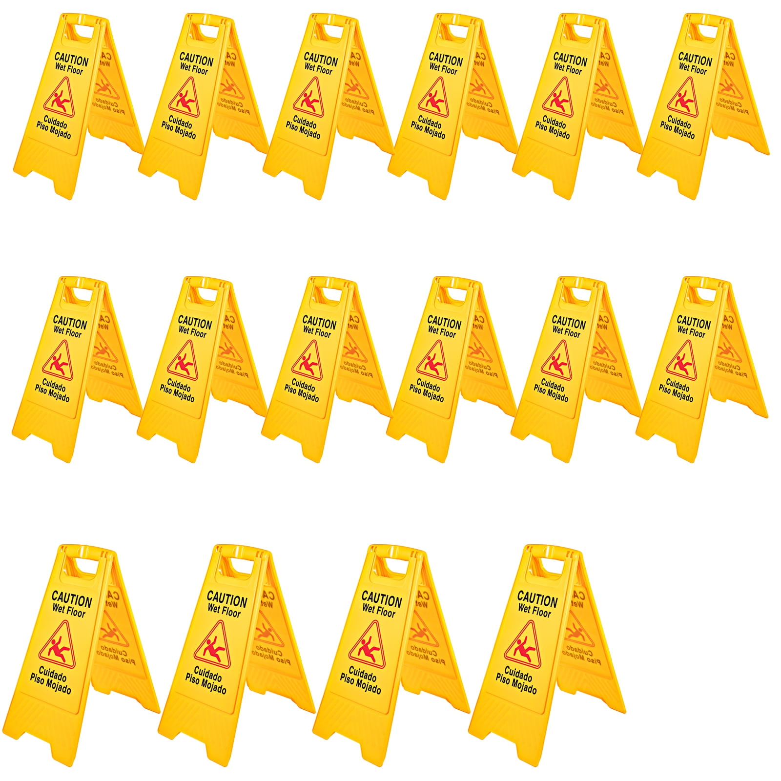 Bright Yellow Bilingual Wet Floor Sign Set, 25" Polypropylene, 16 Pack