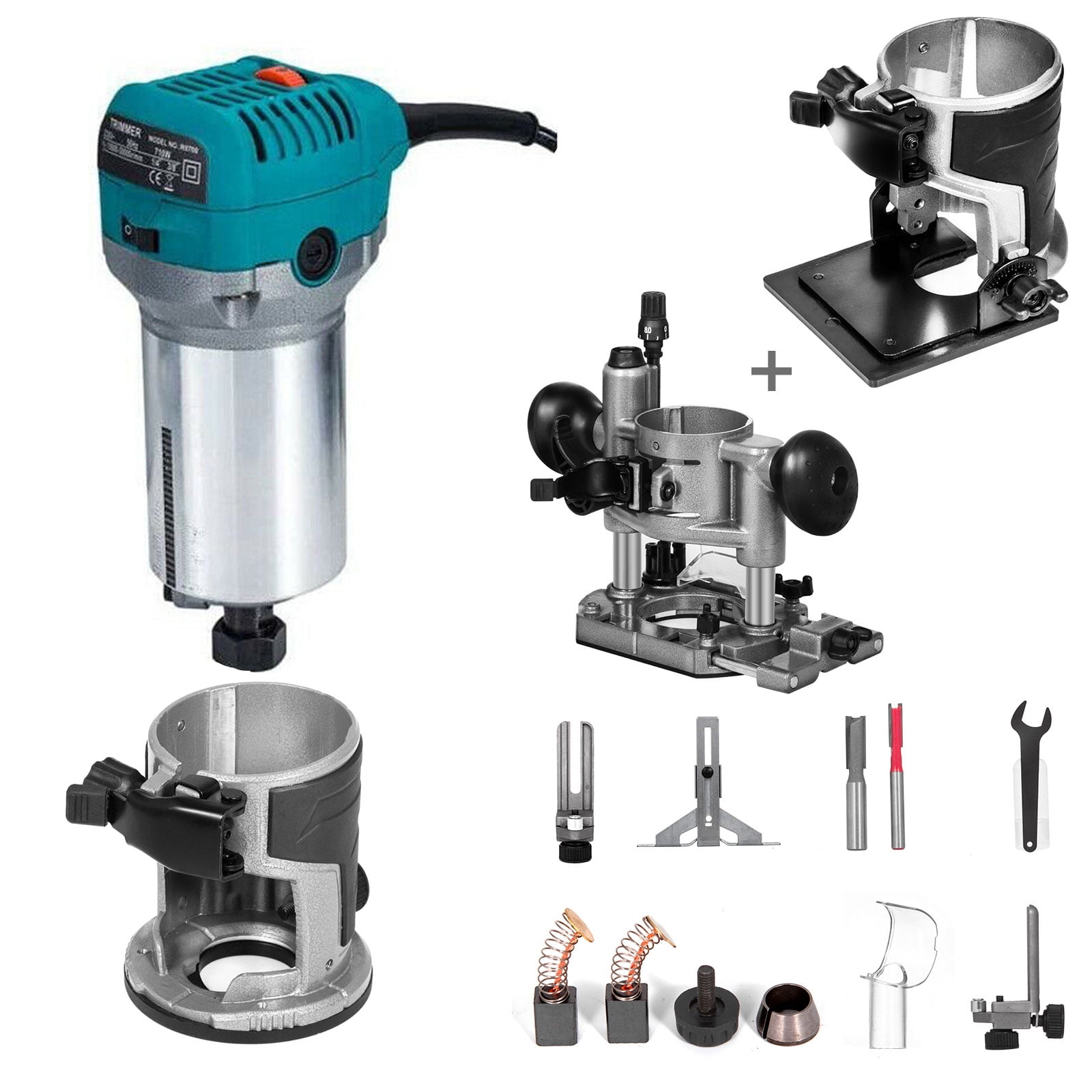 VEVORbrand Wood Router Kit 1.25 HP Max Torque 30,000 RPM Variable Speed  Router With Fixed Base, Plunge Base and Tilt Base For Woodworking   Furniture Manufacturing