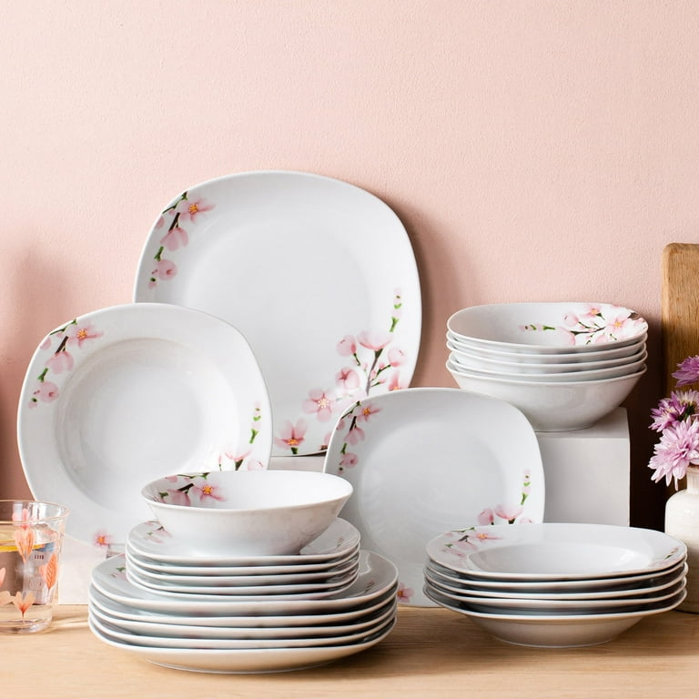 VEWEET 24 Piece Porcelain Dinnerware Set Ivory White Dinner Set Service for 6
