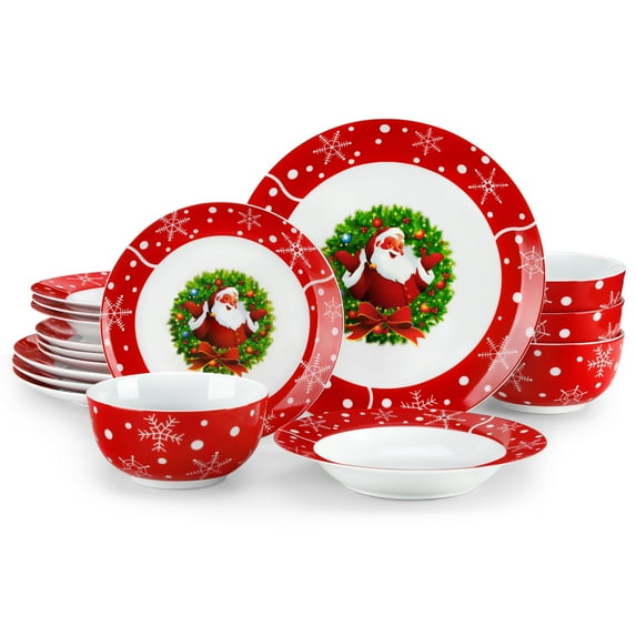 VEWEET, 32 Piece Dinnerware Set, Porcelain Plate and Bowls Set for 8, Santa Claus