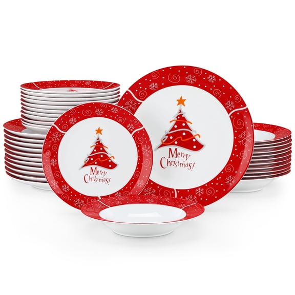 VEWEET, 36 Piece Dinnerware Set, Porcelain Dish Plate Set, for 12 Person Dinner Set, Series CHRISTMASTREE