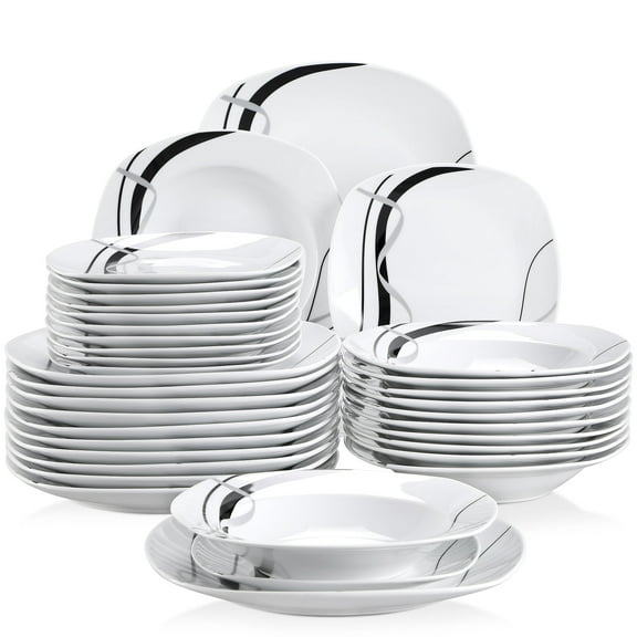 VEWEET, 36-Piece Porcelain Dinnerware Set, Ivory White Dinner Set, Service for 12