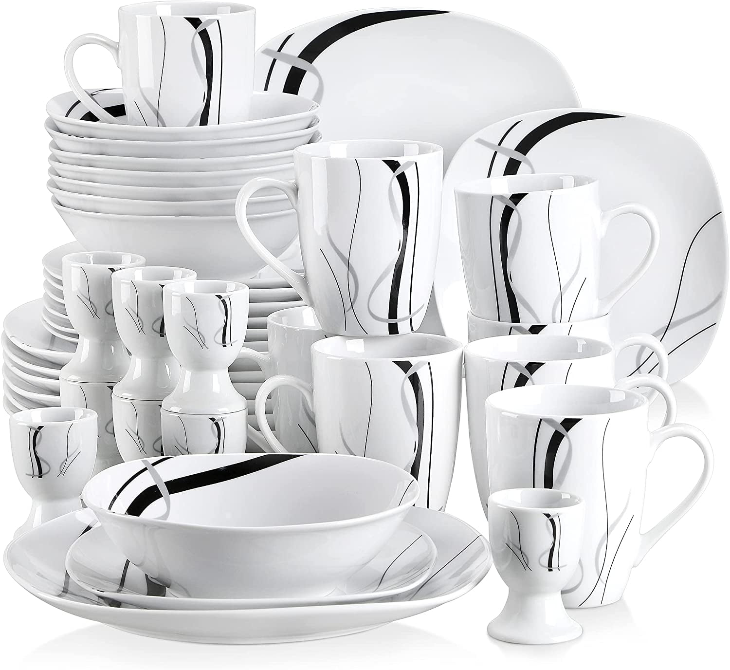 VEWEET, 40 Pieces Dinnerware Sets, Porcelain Dishes Set for 8, Square