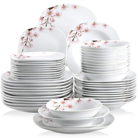 VEWEET, 48-Piece Porcelain Dinnerware Set, Ivory White Dinner Set, Service for 12