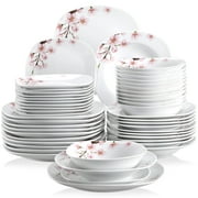 VEWEET, 48-Piece Porcelain Dinnerware Set, Ivory White Dinner Set, Service for 12