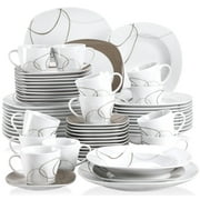 VEWEET, 60-Piece Porcelain Dinnerware Set, Ivory White Dinner Set, Service for 12