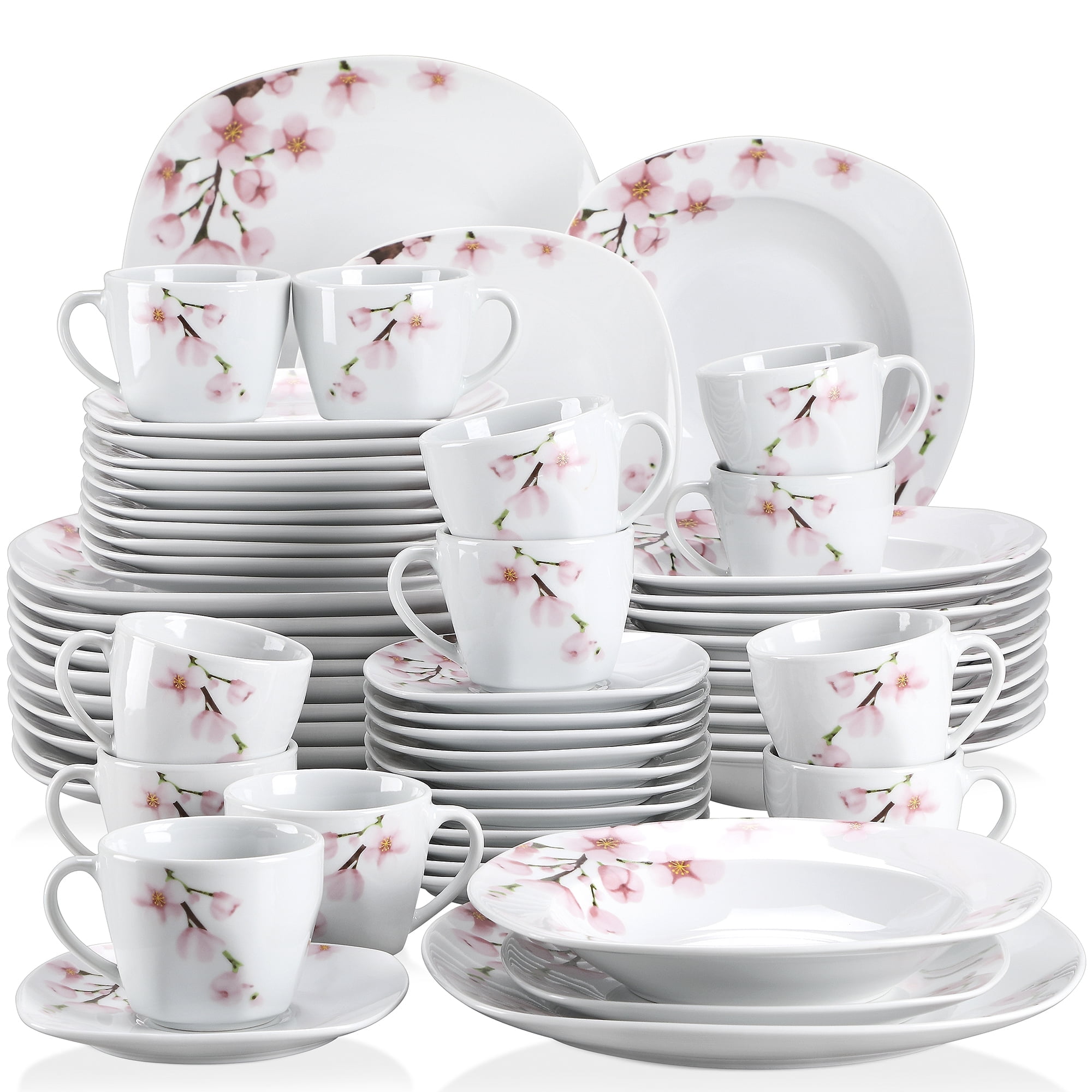 VEWEET 60 pieces Porcelain Dinnerware Set, Ivory White Dinner Set, Service for 12