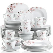 VEWEET 60 pieces Porcelain Dinnerware Set, Ivory White Dinner Set, Service for 12