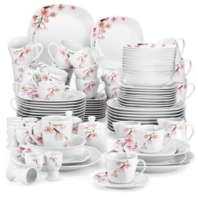 VEWEET Dinnerware Sets, Porcelain Dinner Set for 12, 100-Piece Ivory White, Series Annie