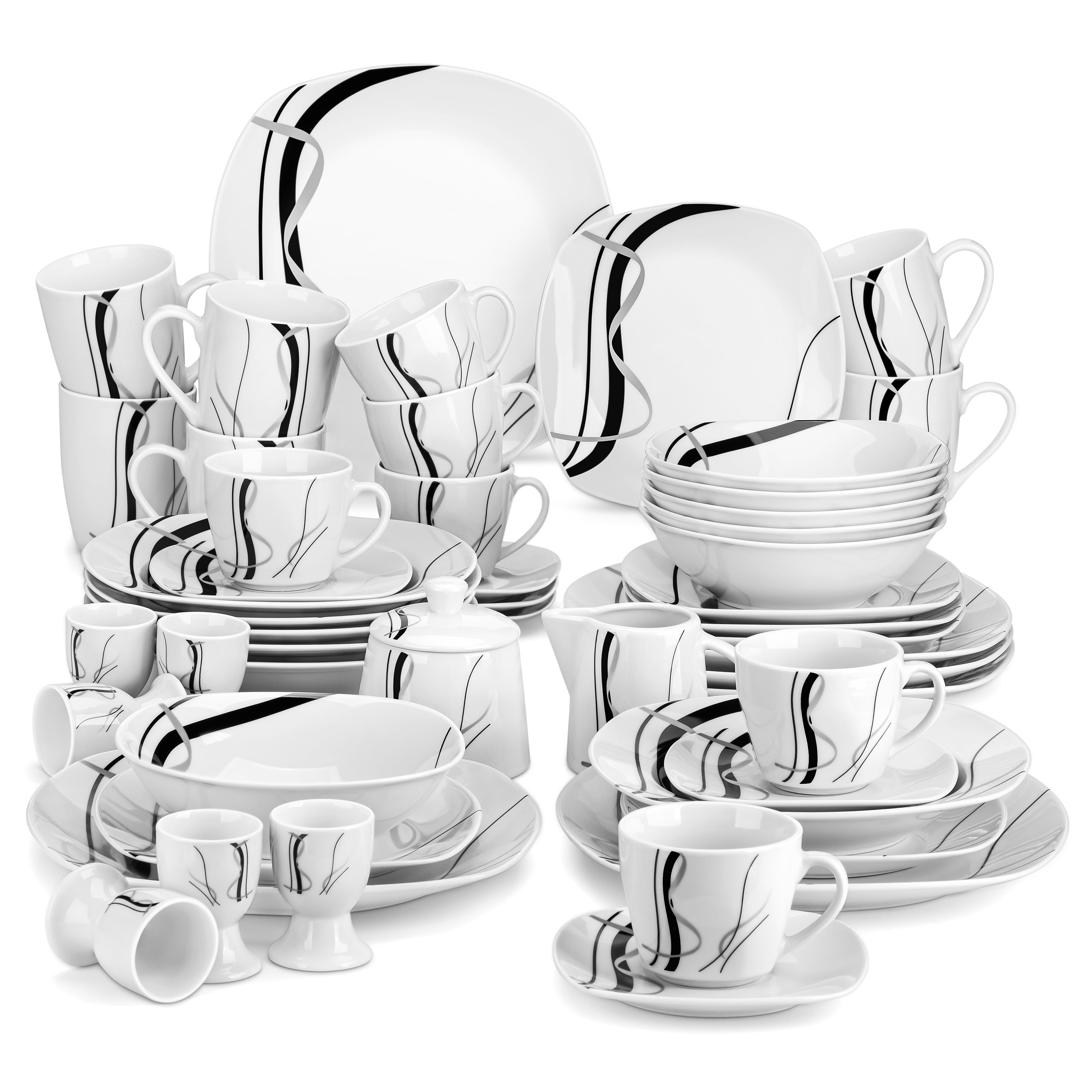 VEWEET Dinnerware Sets, Porcelain Dinner Set for 6, 50-Piece Ivory White, Series Fiona