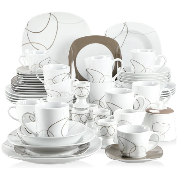VEWEET Dinnerware Sets, Porcelain Dinner Set for 6, 50-Piece Ivory White, Series Nikita