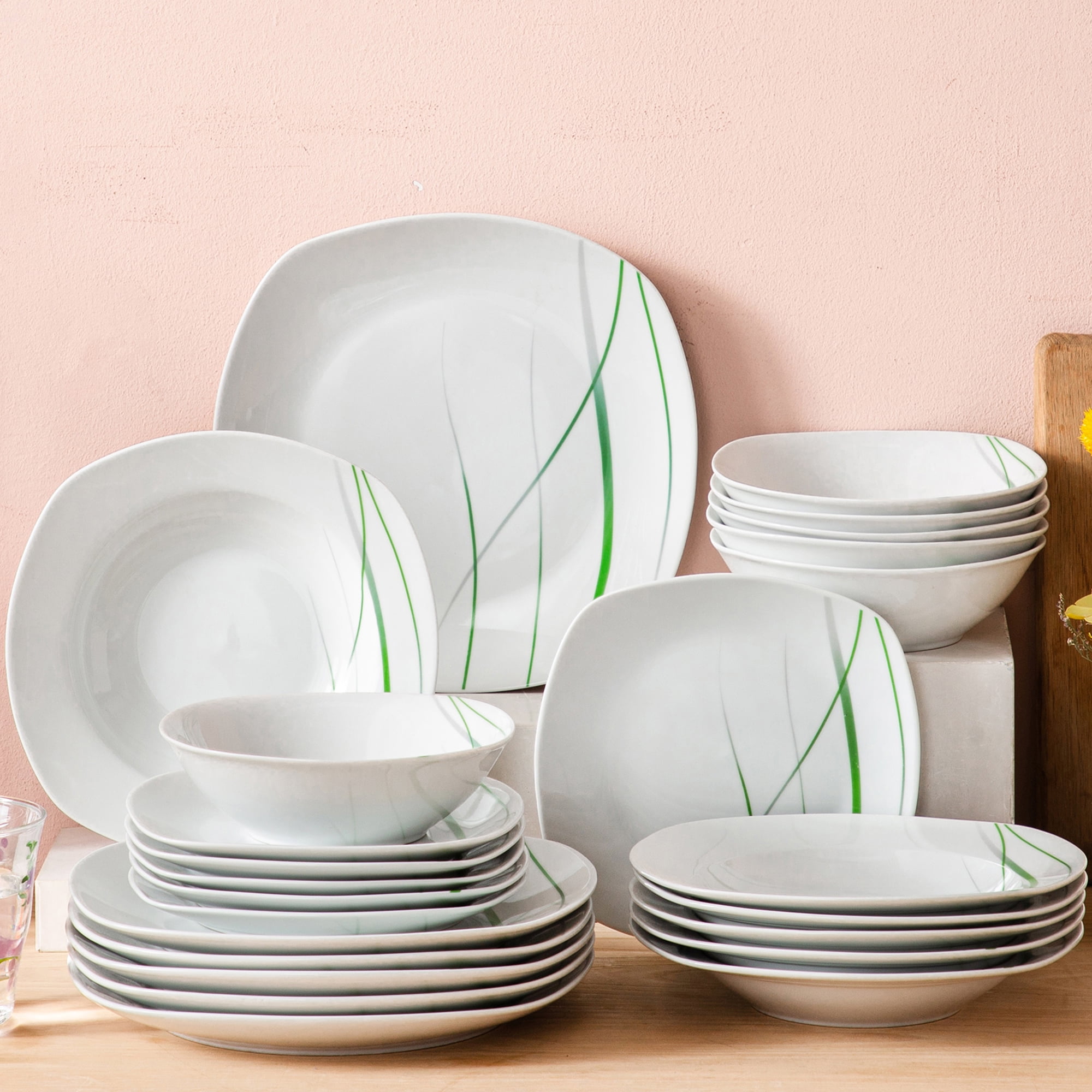 Porcelain Dinnerware Set - 26 Piece, Modern Ivory White