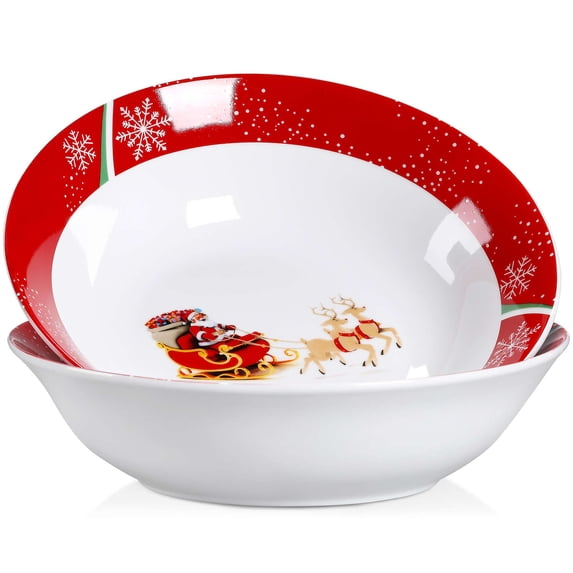 VEWEET, Series CHRISTMASDEER, 2-Piece Dinner Porcelain Bowl Set, Christmas Dinnerware Sets