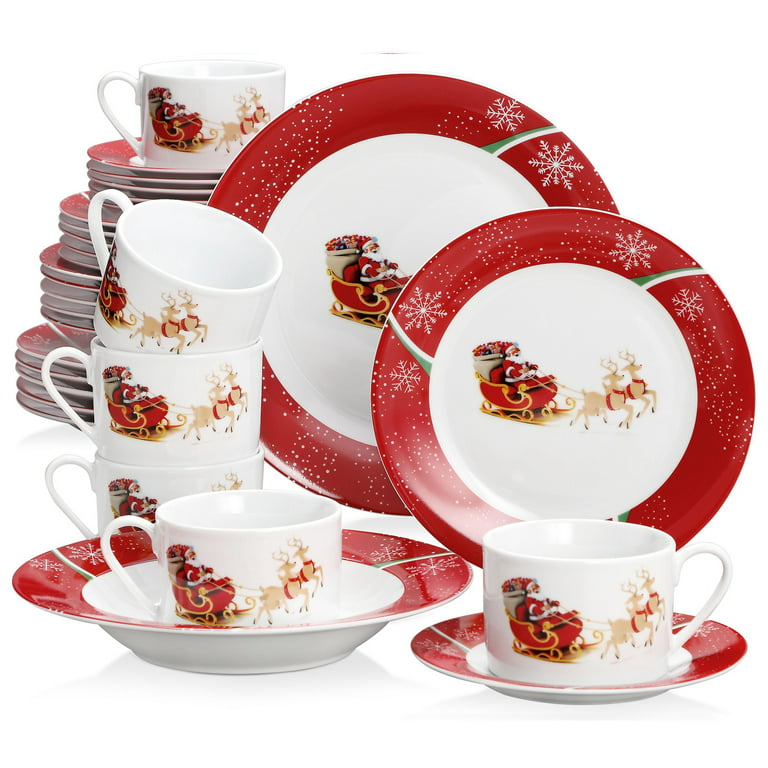 VEWEET 30/60 Piece Christmas Gift Porcelain Dinnerware Set with 6*Dessert  Plate,Soup Plate,Dinner Plate,Cups and Saucers Set - AliExpress