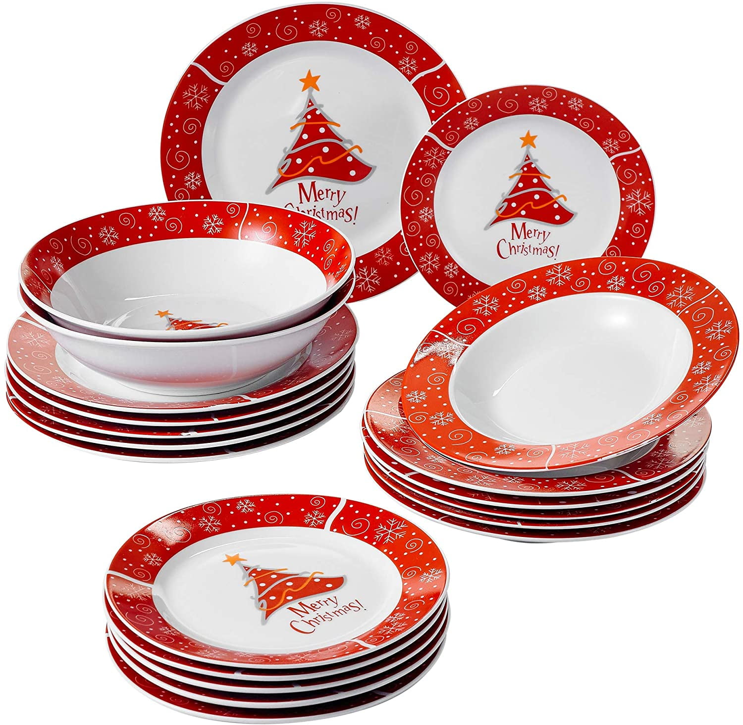 VEWEET, Series CHRISTMASTREE, 20-Piece Porcelain Dinnerware Sets ...