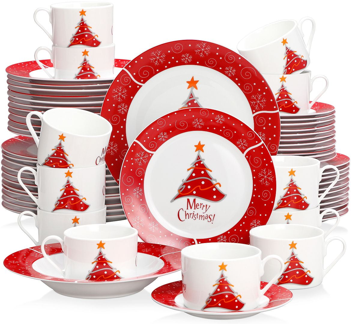 VEWEET, Series CHRISTMASTREE, 60Piece Dinnerware Set Porcelain