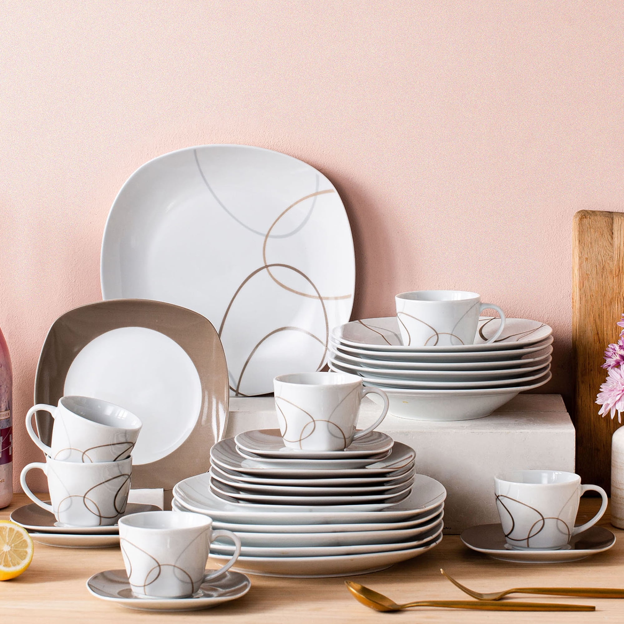 AmorArc Ceramic Dinnerware set, Service for (12pcs), Stoneware Plate 