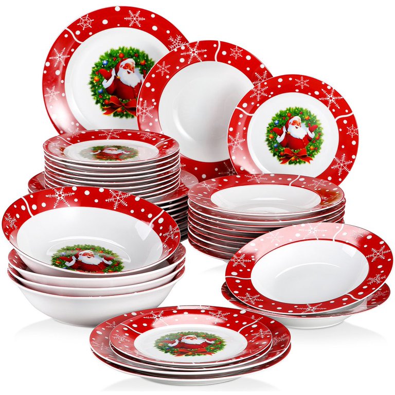 VEWEET 30/60 Piece Christmas Gift Porcelain Dinnerware Set with 6