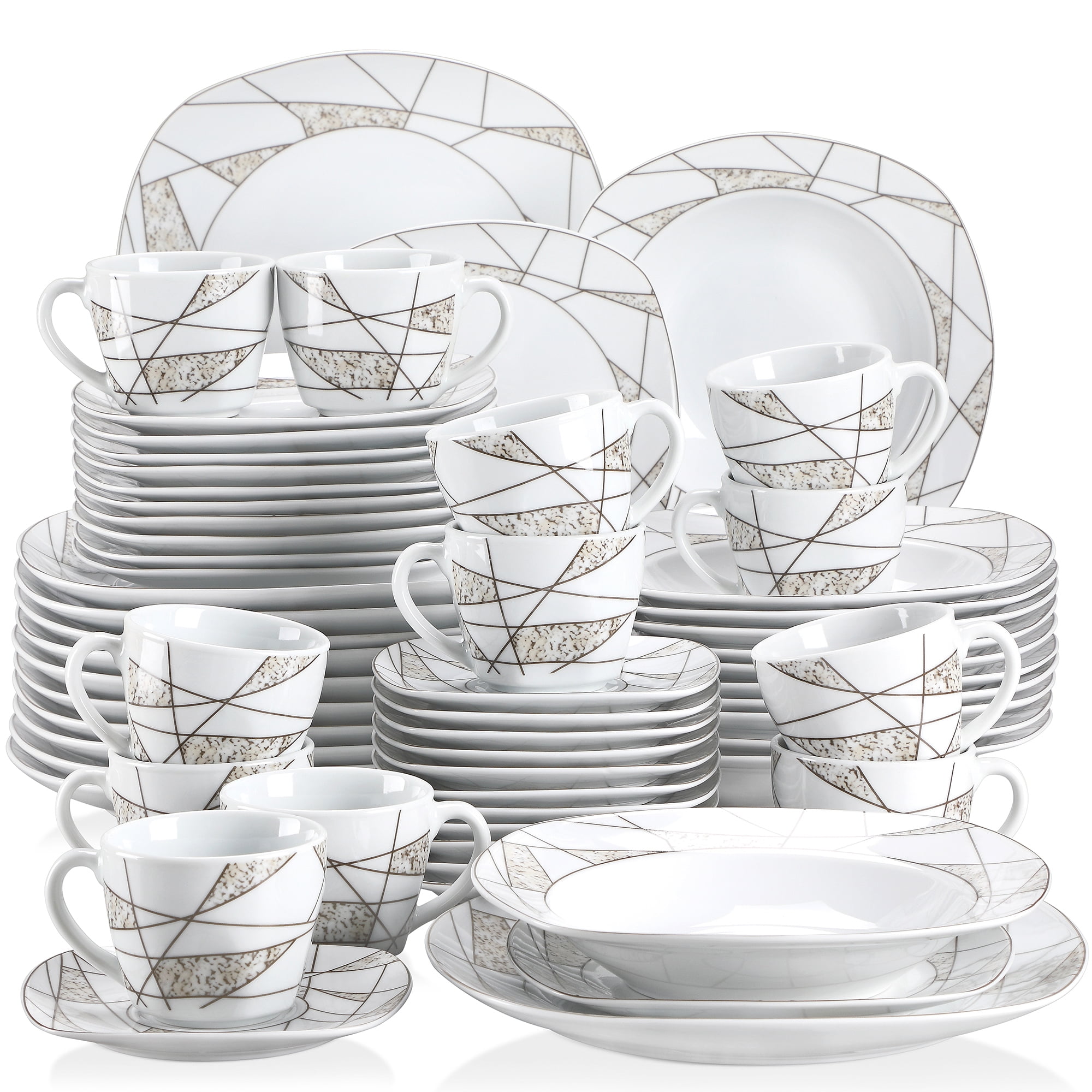 MALACASA, Series Elvira, 60-Piece Porcelain Dinnerware Set, Ivory
