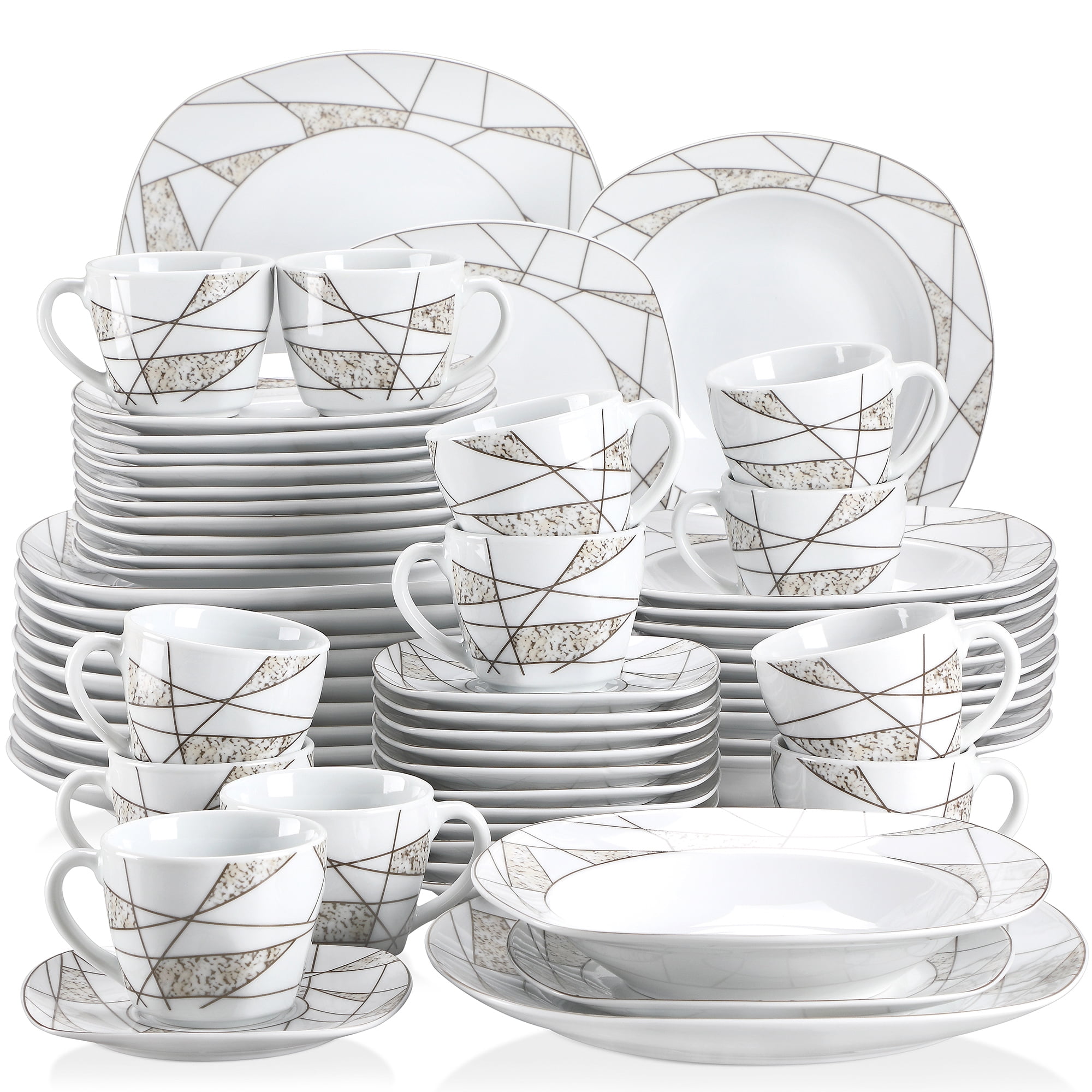 MALACASA, Series JULIA, 60-Piece Porcelain Dinner Set, Ivory White