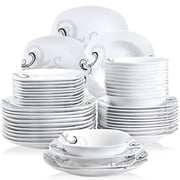VEWEET, Series Zoey, 48-Piece Porcelain Dinnerware Set, Ivory White Black Decals Dinner Set, Service for 12