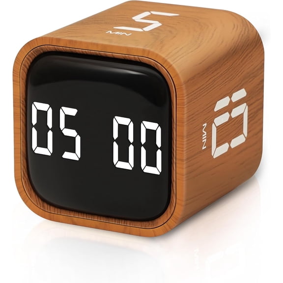 VEWINGL Cube Productivity Timer, 5/10/30/60 Min Presets + Custom Countdown, Silent/Vibrate/Sound Alarm, Pause & Resume, Desk Timer for Work, Study, Tasks, Kitchen