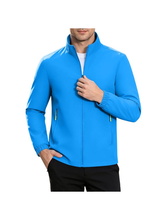 Lightweight Softshell Jackets for Men Waterproof Stand Collar Zip Up Long Sleeve Bomber Jackets with Zip Pockets
