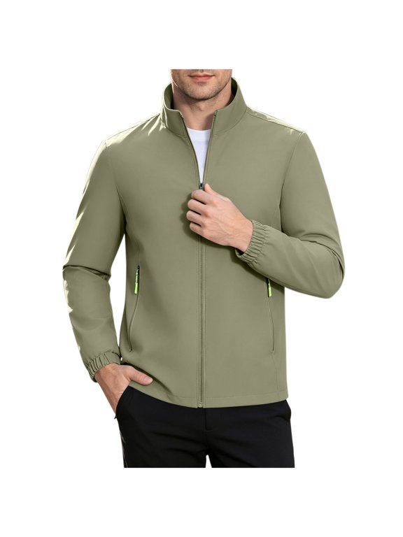Lightweight Softshell Jackets for Men Waterproof Stand Collar Zip Up Long Sleeve Bomber Jackets with Zip Pockets