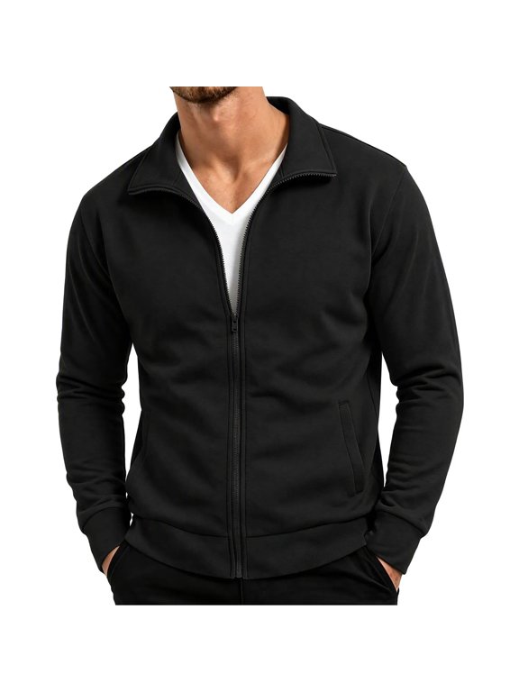 Mens Full Zip Jackets Soft Stretch Fleece Long Sleeve Slim Fit Warm Coats For Active Casual & Layering Wear
