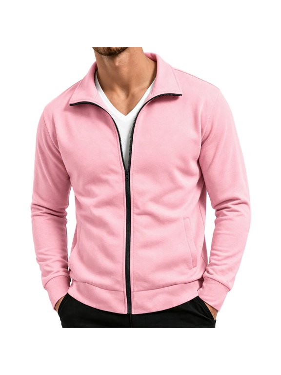 Mens Full Zip Jackets Soft Stretch Fleece Long Sleeve Slim Fit Warm Coats For Active Casual & Layering Wear