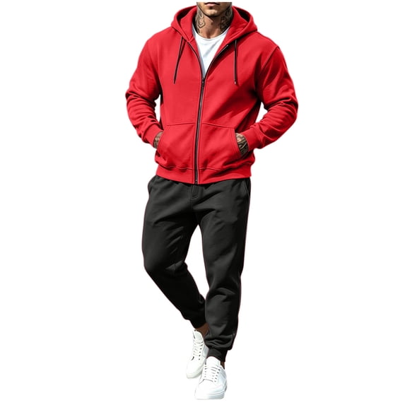 VEXRO Mens Hoodies 2 Piece Outfits Fleece Workout Casual Sweatpant and Drawstring Sweatshirts Fall Winter Hooded Sets