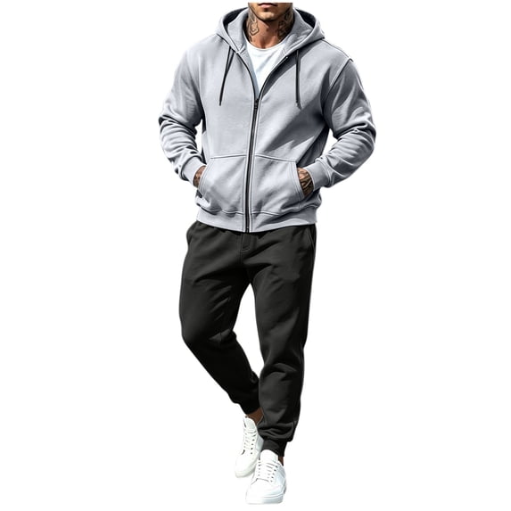 VEXRO Mens Hoodies 2 Piece Outfits Fleece Workout Casual Sweatpant and Drawstring Sweatshirts Fall Winter Hooded Sets