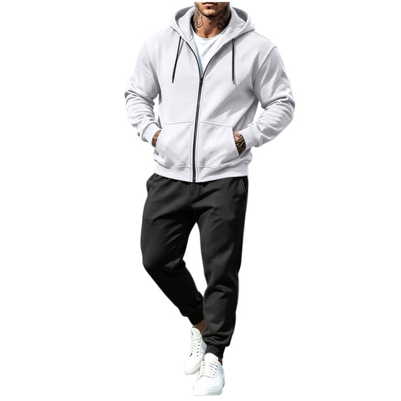 VEXRO Mens Hoodies 2 Piece Outfits Fleece Workout Casual Sweatpant and Drawstring Sweatshirts Fall Winter Hooded Sets