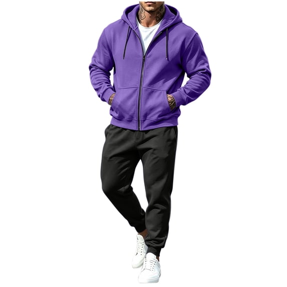 VEXRO Mens Hoodies 2 Piece Outfits Fleece Workout Casual Sweatpant and Drawstring Sweatshirts Fall Winter Hooded Sets
