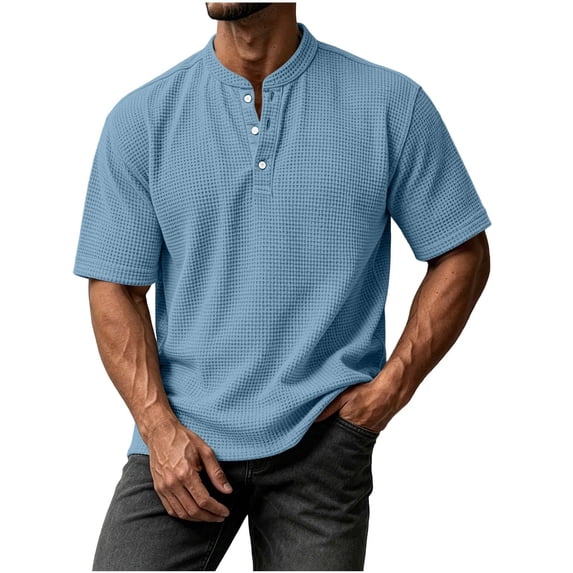 VEXRO Waffle Henley Tee Tops for Men Classic Fit Short Sleeve Knit Button Shirts for Casual & Daily