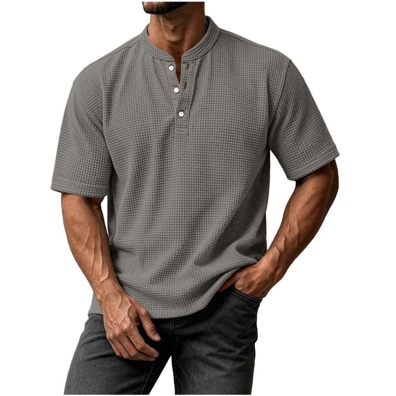 VEXRO Waffle Henley Tee Tops for Men Classic Fit Short Sleeve Knit Button Shirts for Casual & Daily