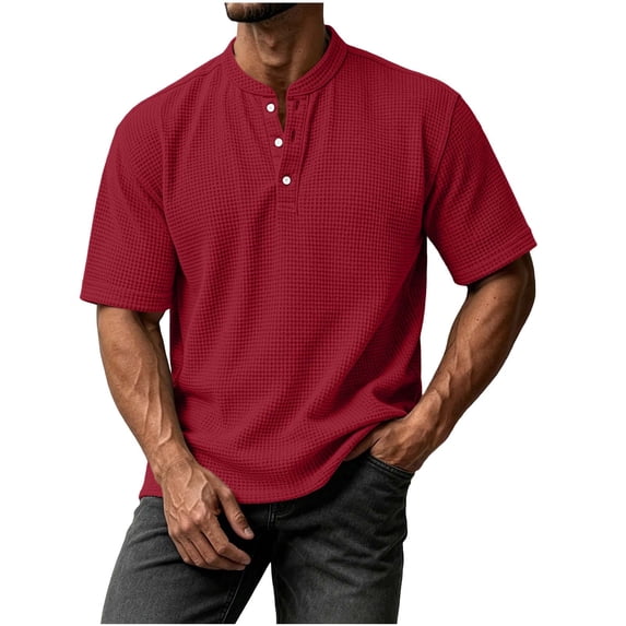 VEXRO Waffle Henley Tee Tops for Men Classic Fit Short Sleeve Knit Button Shirts for Casual & Daily