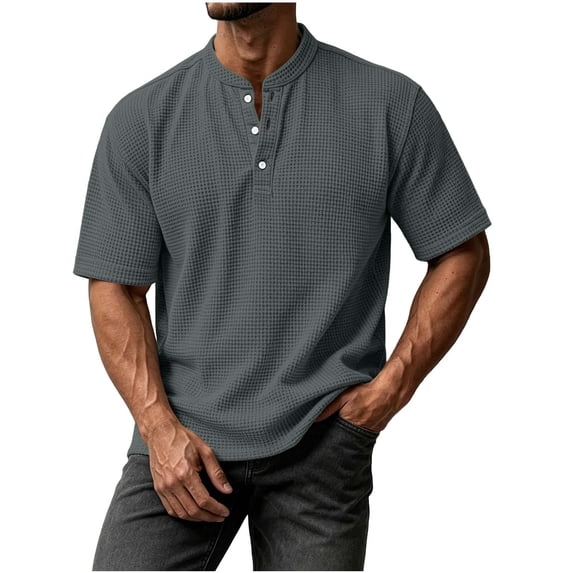 VEXRO Waffle Henley Tee Tops for Men Classic Fit Short Sleeve Knit Button Shirts for Casual & Daily