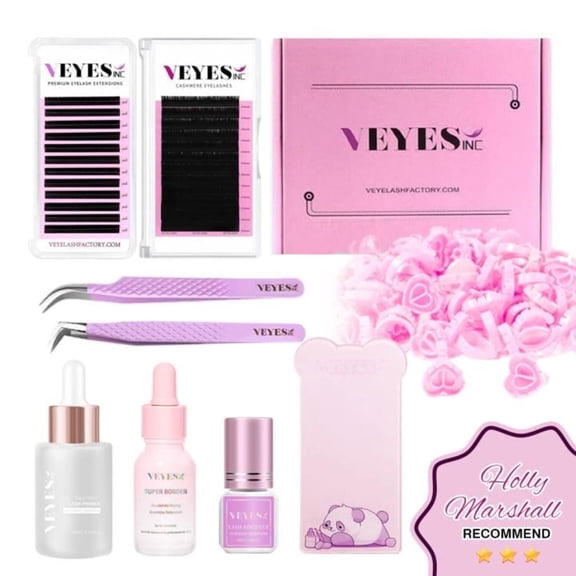 VEYES LC Glam Box Professional Eyelash Extension Kit Complete Lash Artist Starter Set with Lashes, Adhesives, Tools & Accessories