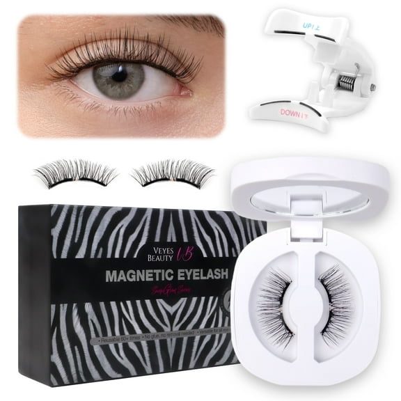 VEYESBEAUTY Moonlit Magnetic Lashes Natural Looking Black Eyelashes Reusable 300+ Times With Applicator Glue-Free Beginner-Friendly